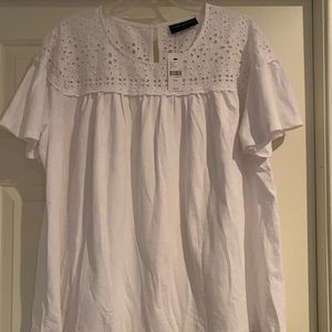 LANE BRYANT white top. Eyelet at the top 100% cotton